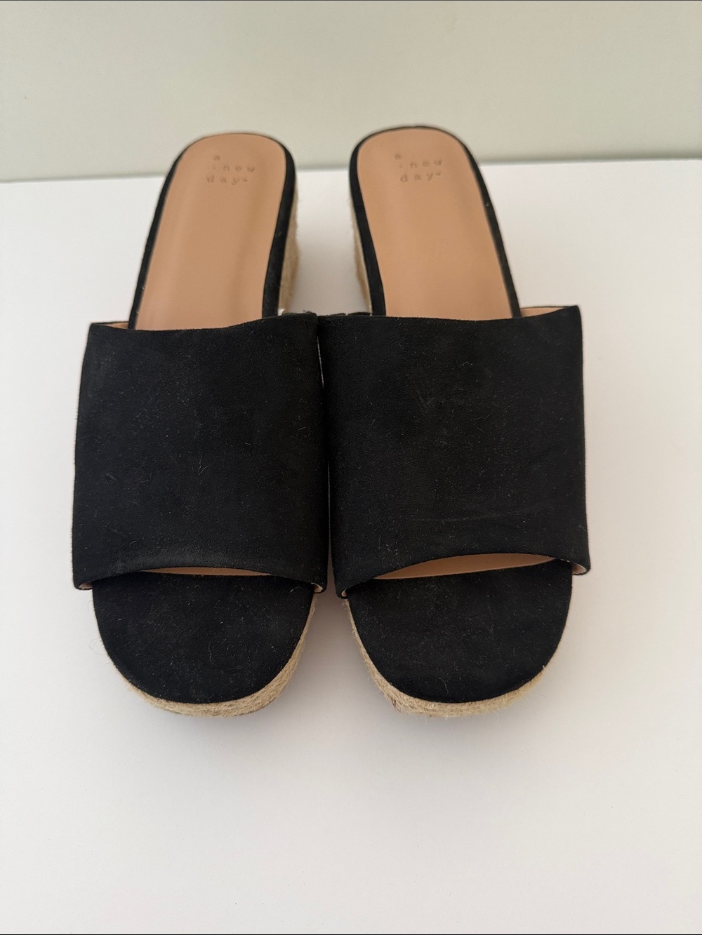 A New Day Black Suede Slide Espadrille Mules